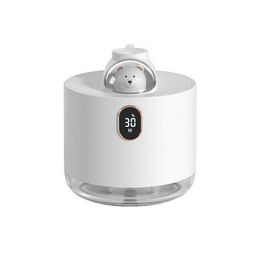 White humidifier with a digital display and bear-shaped top on a white background