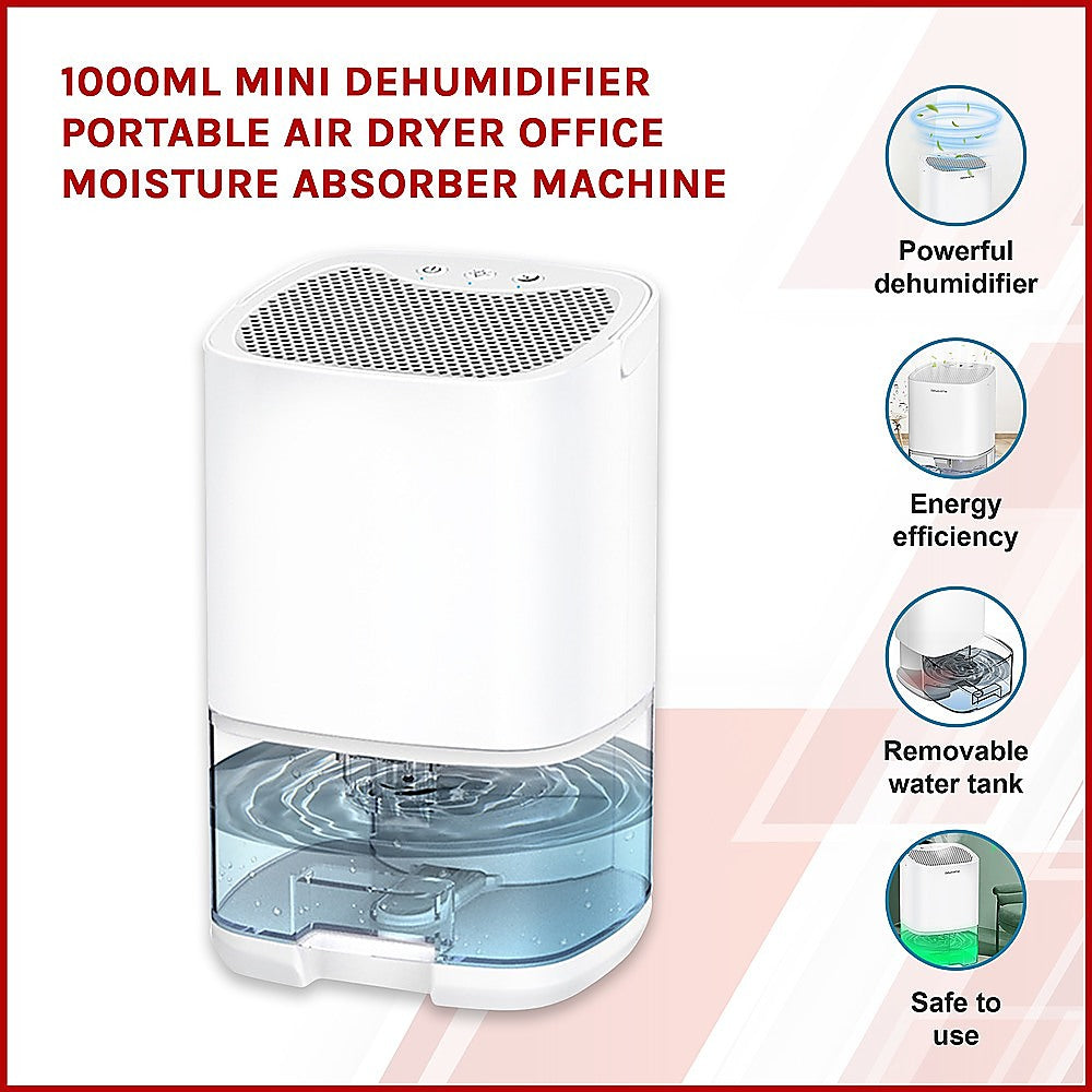 1000ML Mini Dehumidifier in action in Australian office setting demonstrating moisture control