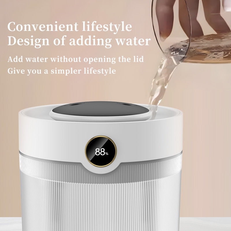 White water dispenser with digital display on a beige background