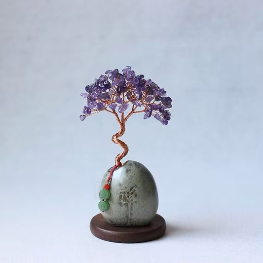 White Vintage Crystal Money Tree Figurine for Home Decoration