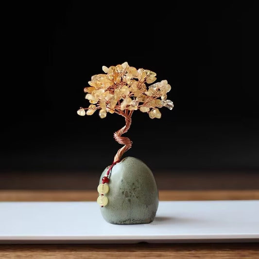 Green Vintage Crystal Money Tree Figurine for Home Decoration