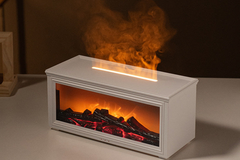 Fireplace Flame Effect Aroma Diffuser & Humidifier with 7-Colour Light, Timer & Remote Control(White)