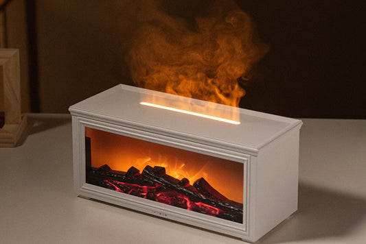 Fireplace Flame Effect Aroma Diffuser & Humidifier with 7-Colour Light, Timer & Remote Control(White)