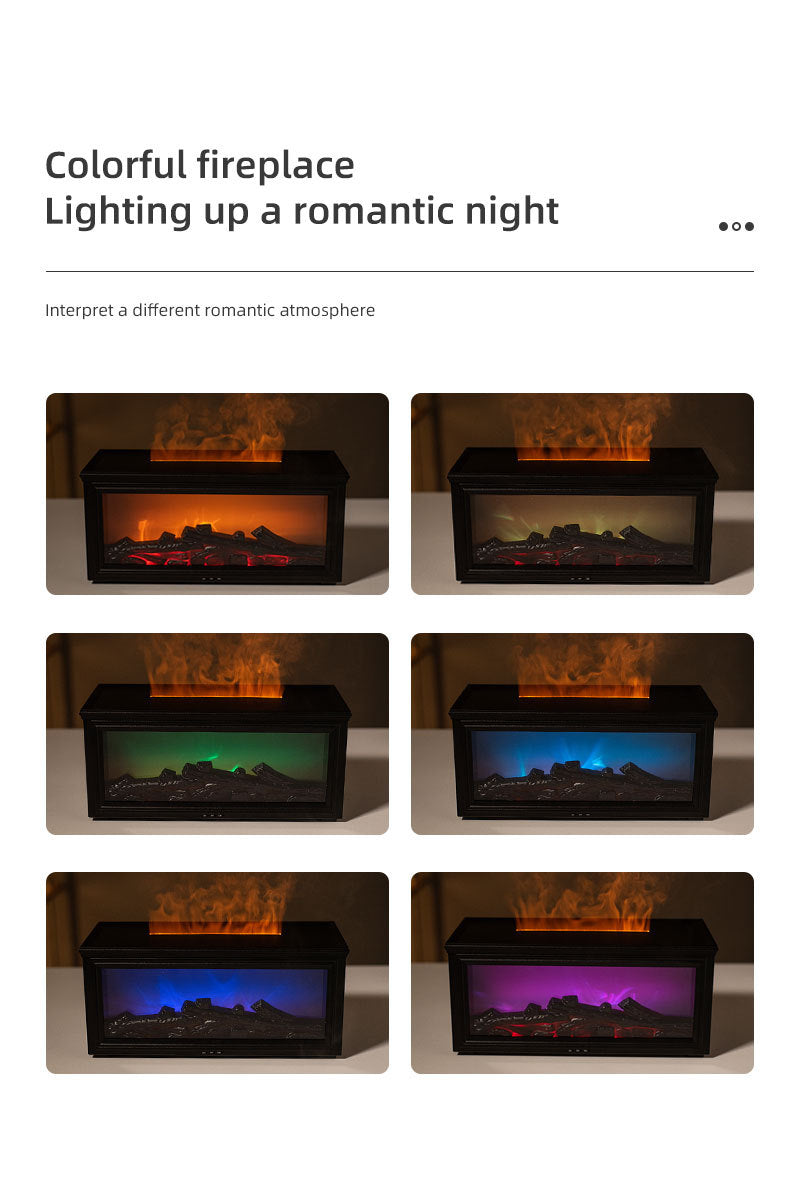Fireplace Flame Effect Aroma Diffuser & Humidifier with 7-Colour Light, Timer & Remote Control(White)