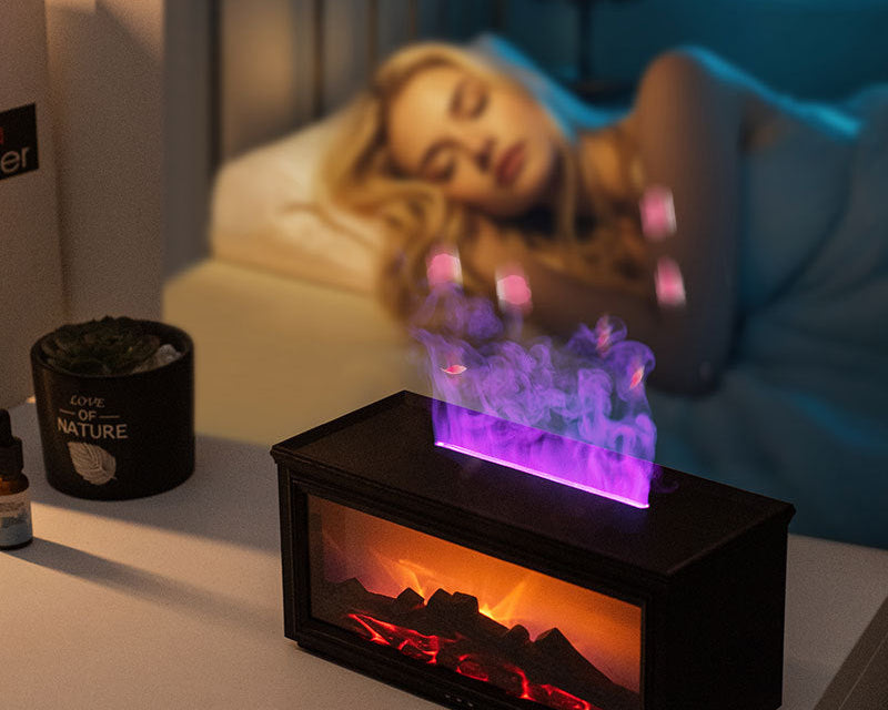 Fireplace Flame Effect Aroma Diffuser & Humidifier with 7-Colour Light, Timer & Remote Control(White)