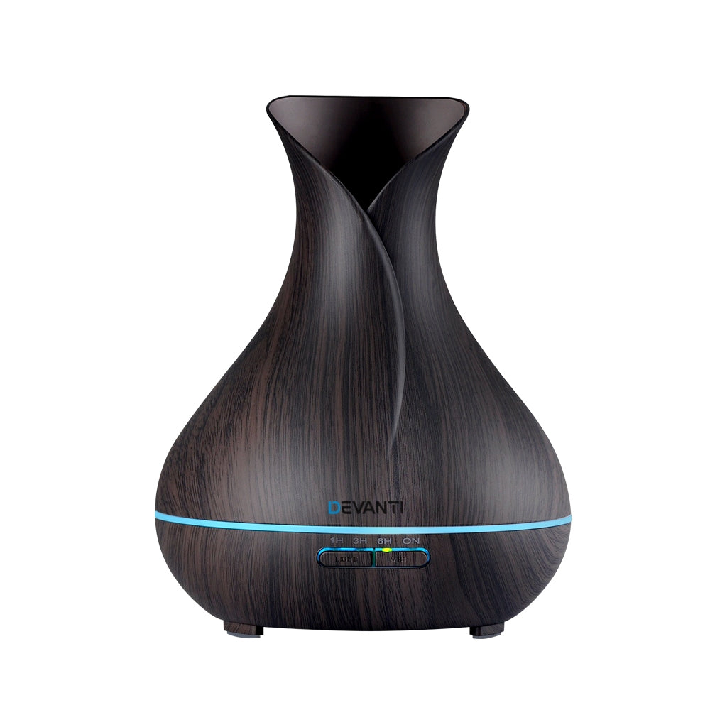 Devanti 400ml 4 in 1 Aroma Diffuser with remote control- Dark Wood ...