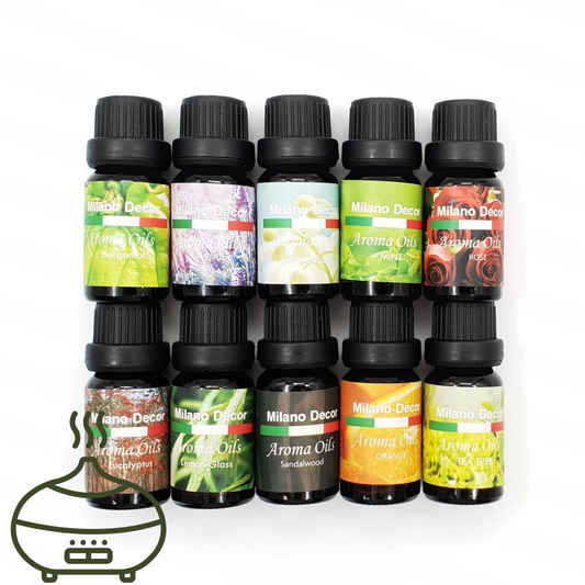 Milano Decor 10-Pack Essential Oil Gift Set featuring premium aromatherapy oils in amber bottles, Australian made